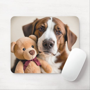 Dog With Teddy Bear Mouse Mat