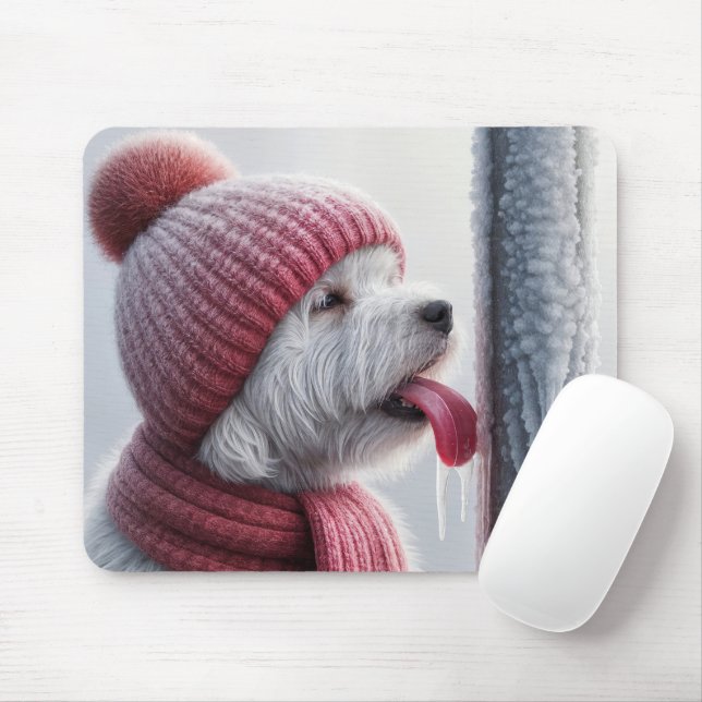 Dog With Tongue On Frozen Pole Mouse Mat (With Mouse)