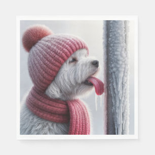 Dog With Tongue On Frozen Pole Napkin
