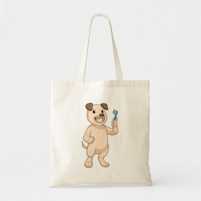 Dog with Toothbrush Tote Bag (Front)