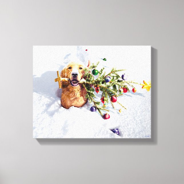 Dog With Tree In Snow Canvas Print (Front)