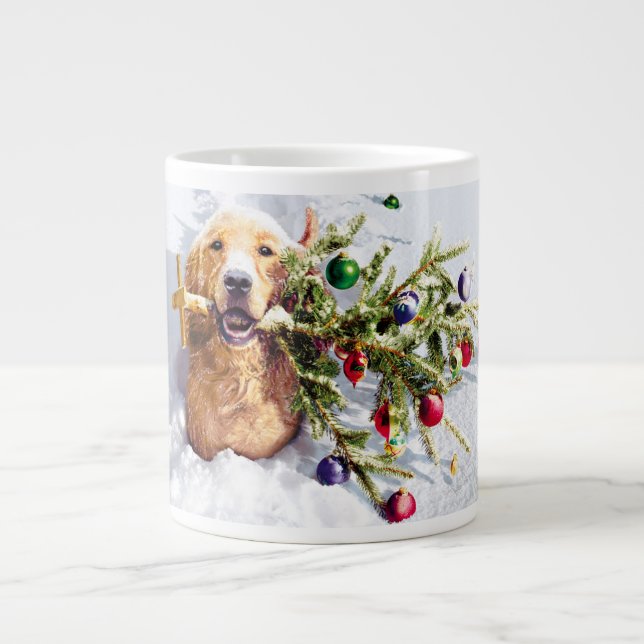 Dog With Tree In Snow Large Coffee Mug (Front)