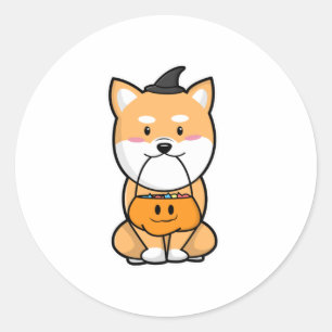 Dog with Trick or Treat Classic Round Sticker