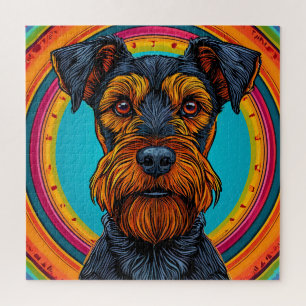 Dog with Vibrant Circular Background Design Jigsaw Puzzle