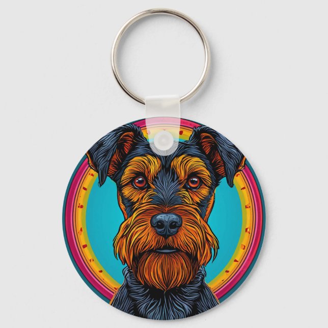 Dog with Vibrant Circular Background Design Key Ring (Front)