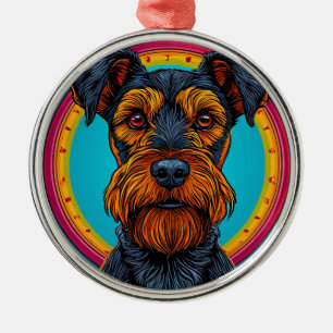 Dog with Vibrant Circular Background Design Metal Tree Decoration