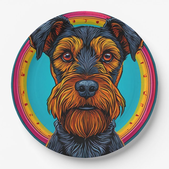 Dog with Vibrant Circular Background Design Paper Plate (Front)