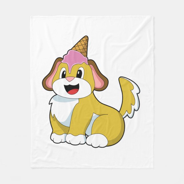 Dog with Waffle ice cream Fleece Blanket (Front)