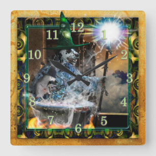 DOG WIZARD OF CASTLE MOUNTAIN SQUARE WALL CLOCK