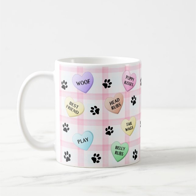 Dog Words Love Hearts Paw Prints Mug (Left)