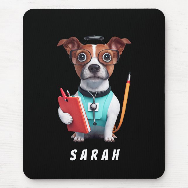 Dog Working as Nurse, Dog Wearing Nurse uniform Mouse Mat (Front)