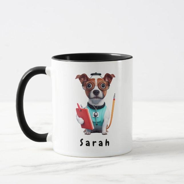 Dog Working as Nurse, Dog Wearing Nurse uniform Mug (Left)