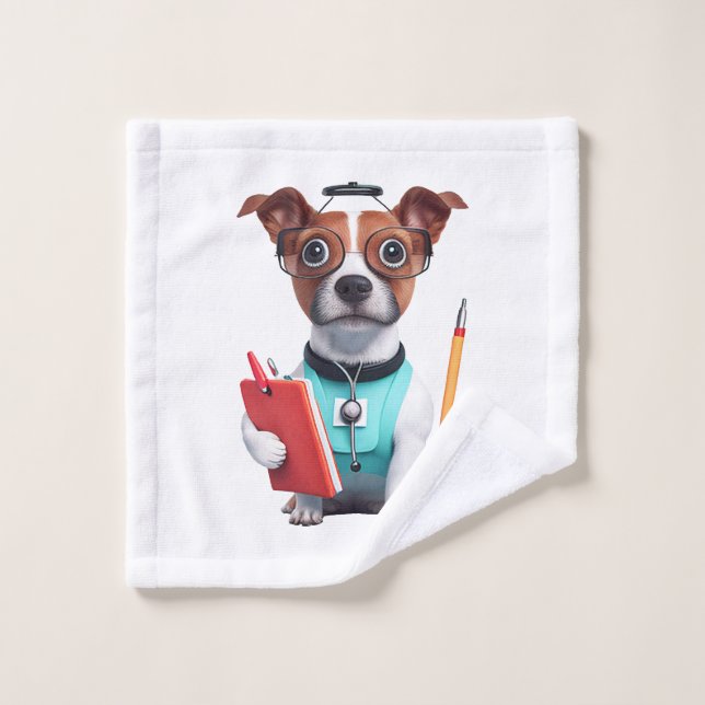 Dog Working as Nurse, Dog Wearing Nurse uniform Wash Cloth (Wash Cloth)
