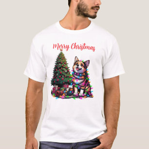 Dog Wrapped in Christmas Lights art T-Shirt
