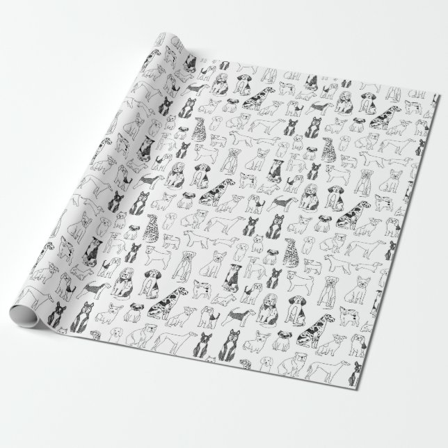Dog Wrapping Paper - black and white dog design (Unrolled)