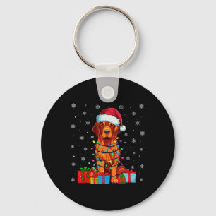 Dog Xmas Lights Santa Hat Chesapeake Bay Retriever Key Ring