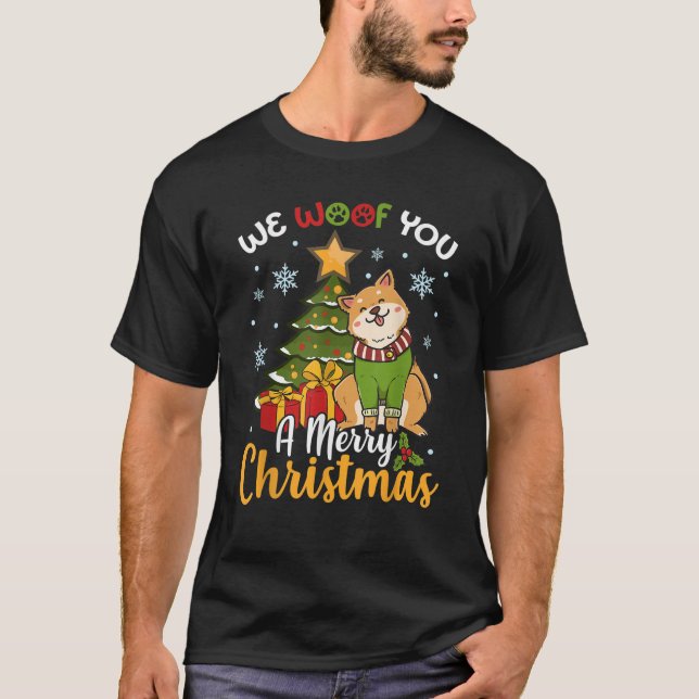 Dog Xmas We Woof You a Merry Christmas  T-Shirt (Front)