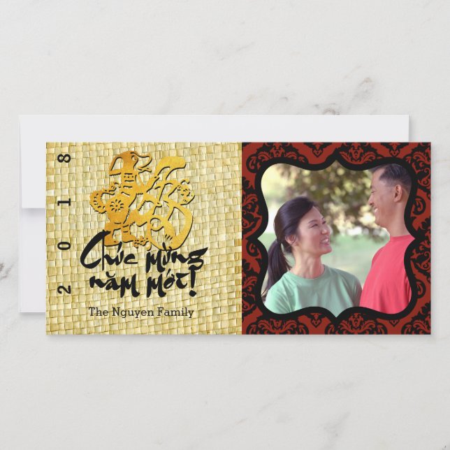 Dog Year 2018 Photo frame Greeting in Vietnamese 3 Holiday Card (Front)