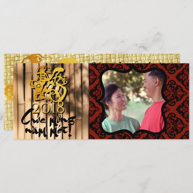 Dog Year 2018 Photo frame Greeting in Vietnamese I Invitation (Front/Back)