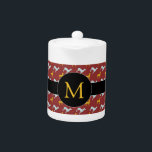 Dog Year 2018 Zodiac Birthday Monogram Teapot<br><div class="desc">Customisable teapot with blue and yellow dogs pattern on dark red background black band and round tag for Monogram in front. You can easily change monogram and add text (font, colour, size and position) by clicking the customise button. Matching cloth napkin, placemat and a lot of other products... Perfect for...</div>