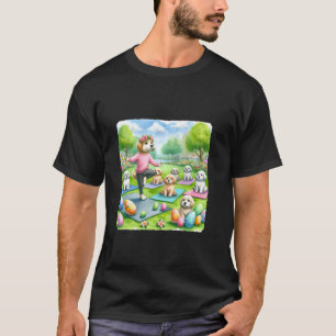 Dog Yoga Instructor Leads Class In Park. Puppies E T-Shirt