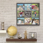 Dog YOU HAD ME AT WOOF Eight Photo Collage Faux Canvas Print<br><div class="desc">Showcase 8 of your favorite pictures of the dog(s) who won your heart with the modern typography title YOU HAD ME AT WOOF in the center of this photo collage 10x10" faux canvas print. The background brown color can be changed to coordinate with your photos or your decor. PHOTO TIP:...</div>