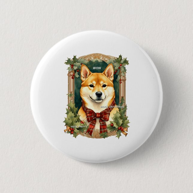 Doge Christmas Swea Shiba Inu Mens Long  6 Cm Round Badge (Front)