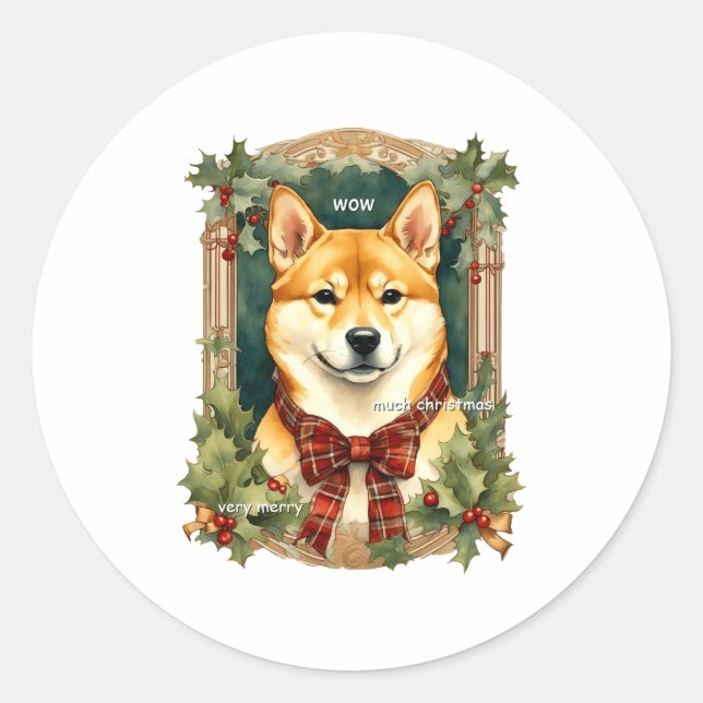 Doge Christmas Swea Shiba Inu Mens Long  Classic Round Sticker (Front)