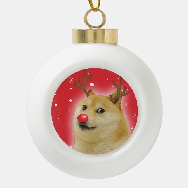 Doge Dogright Doggo Dog Christmas Meme Card red Ceramic Ball Christmas Ornament (Front)