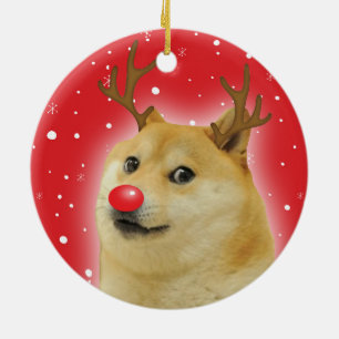 Doge Dogright Doggo Dog Christmas Meme Card red Ceramic Tree Decoration