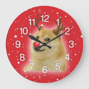 Doge Dogright Doggo Dog Christmas Meme Card red Large Clock