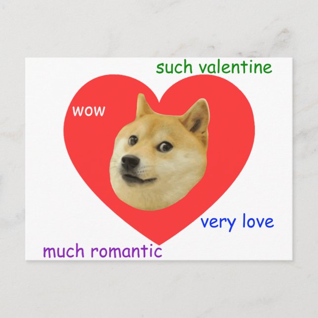 Doge Much Valentines Day Very Love Such Romantic Holiday Postcard (Front)