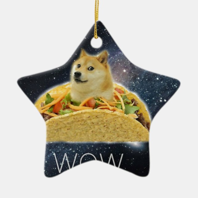 doge space taco meme ceramic tree decoration (Front)