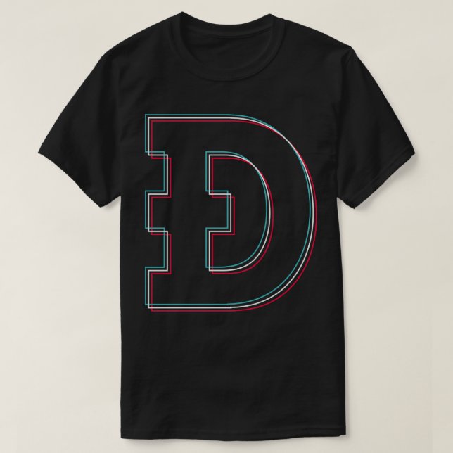 Dogecoin blue pink glitch modern typography art gi T-Shirt (Design Front)