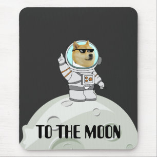 Dogecoin to the moon funny black astronaut dog mouse mat