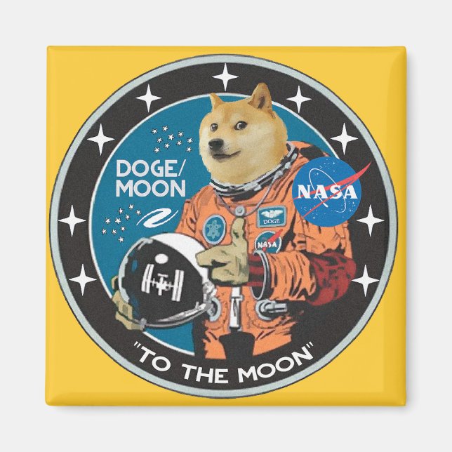 Dogecoin "to the moon" magnet (Front)