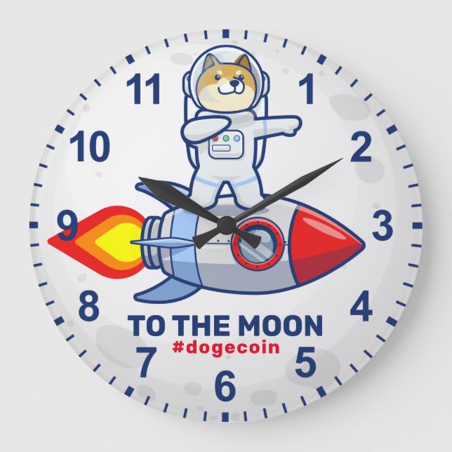 Dogecoin To The Moon Rocket Man Space Doge Crypto Large Clock (Front)