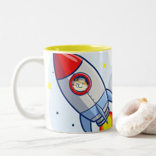Dogecoin To The Moon Rocket Man Space Doge Crypto  Two-Tone Coffee Mug