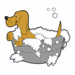 Doggie Bubble Bath Standing Photo Sculpture<br><div class="desc">This photo sculpture is of a cartoon dog in a bubble bath..  Made of acrylic with a black stand,  it is a great conversation piece. Final size is approximate and depends on cut-out size of image.</div>