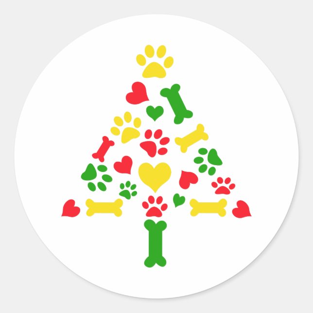 Doggie Christmas Tree Classic Round Sticker (Front)
