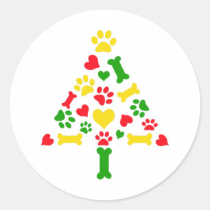 Doggie Christmas Tree Classic Round Sticker
