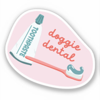 "Doggie Dental" dog care reminder pink and aqua