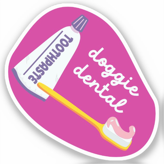 "Doggie Dental" dog care reminder pink and purple (Front)