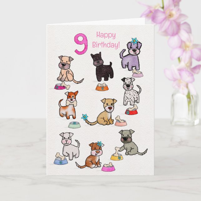 Doggie Diners Birthday nine years old  Card (Orchid)