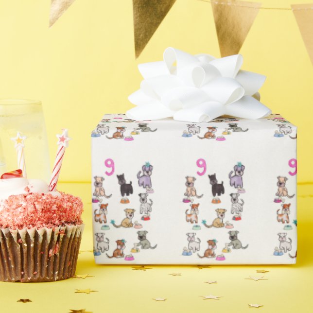 Doggie Diners Birthday nine years old  Wrapping Paper (Birthday Party)