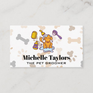 Doggie getting Cleaned Dog Paw Bones Pattern Business Card