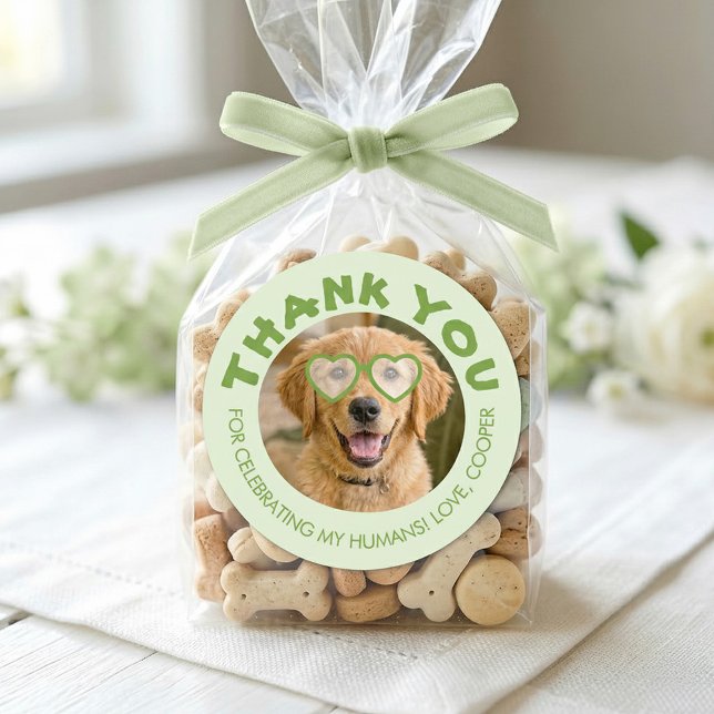 Doggie Treat Wedding Favours Dog Photo Thank You Classic Round Sticker (Dog Treats Bag Stickers for Favors from Couple)
