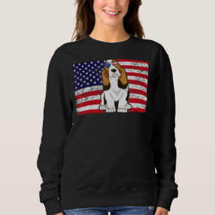Doggie Usa Dog Owner Usa  Basset Hound Usa Flag Sweatshirt