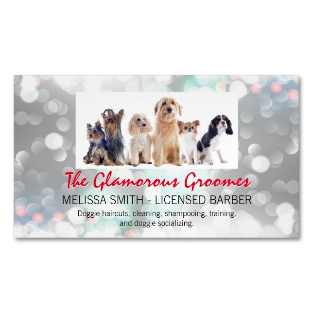 Doggies | Sparkle Background Magnetic Business Card (Front)