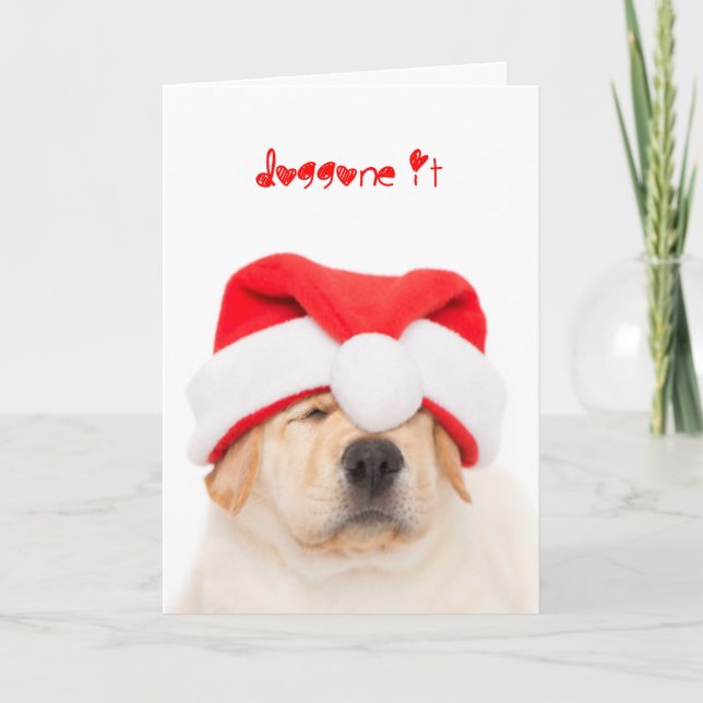 Doggone It Yellow Lab Puppy Christmas Holiday Card (Front)